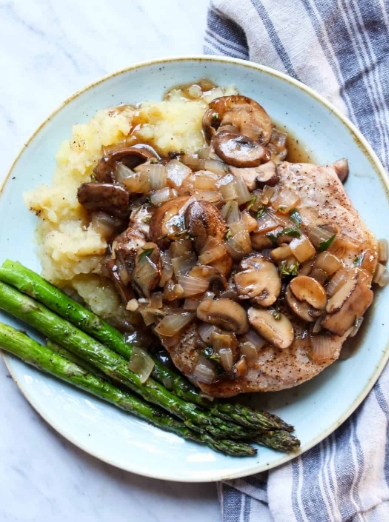 braised pork chops with mushroom gravy