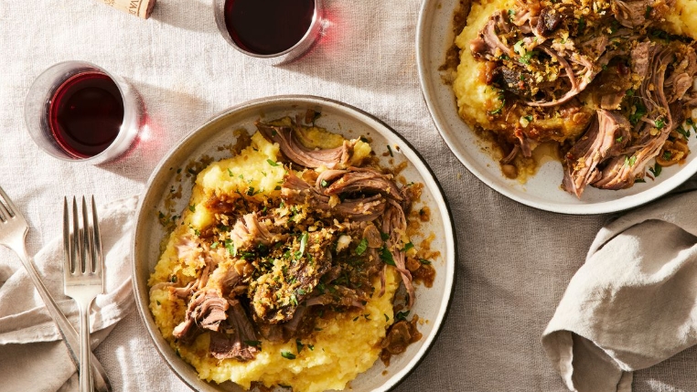 citrus braised pork with crispy shallots