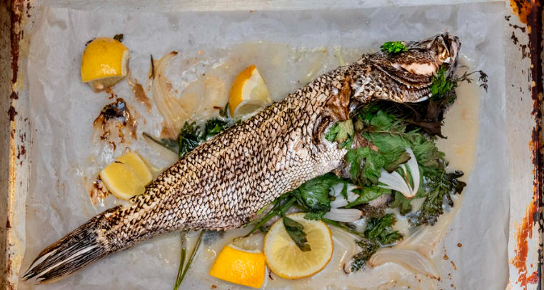 grilled whole seabass with lemon