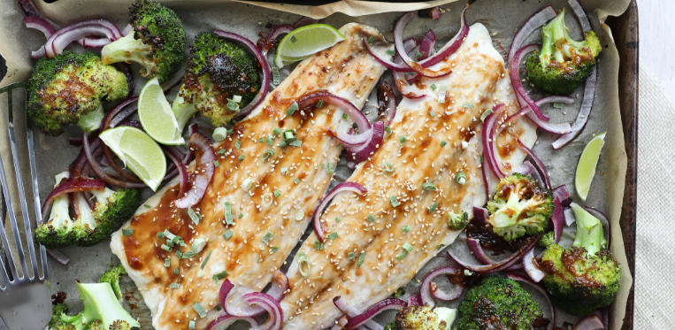 baked bass whole with garlic and lime