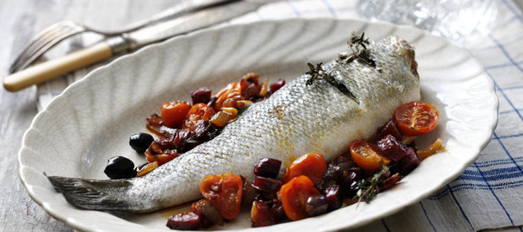 baked whole sea bass in foil with herbs