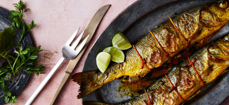 oven grilled whole sea bass with herbs